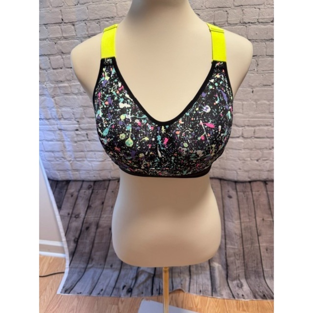 Victoria's Secret VSX Incredible Sports Bra Paint Splatter Neon 36C EUC